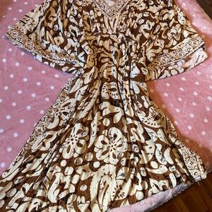 Free People Brown and Cream Asymmetrical Dress